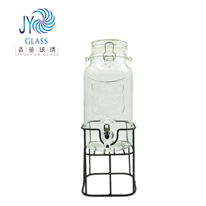 ジュース用タップスタンド付き<span class=keywords><strong>4</strong></span>リットルガラスメイソンジャー多機能デスクトップ飲料ディスペンサー