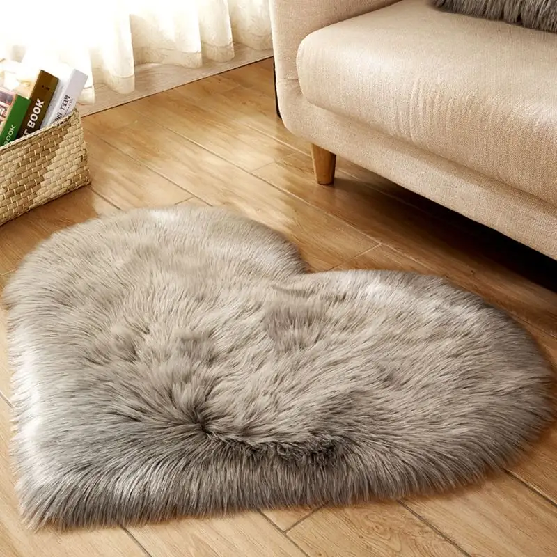 Alfombras y alfombras de piel de oveja sintética en forma de corazón, tela de felpa supersuave, para el hogar, sala de estar y dormitorio