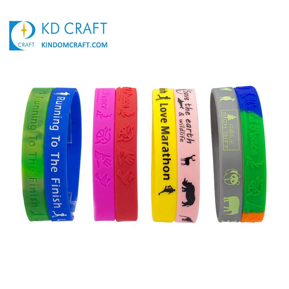 Groothandel Geen Minimum Bulk Goedkope Logo Afdrukken Lichtgevende Gloeiende Rubber Silicone Gloed Polsband Custom