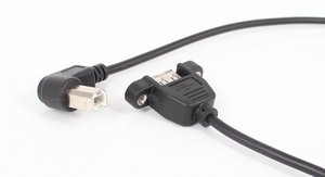 电脑打印机用直角90度<span class=keywords><strong>USB</strong></span> b型公对<span class=keywords><strong>USB</strong></span> a型母电缆耳成型聚氯乙烯护套编织屏蔽