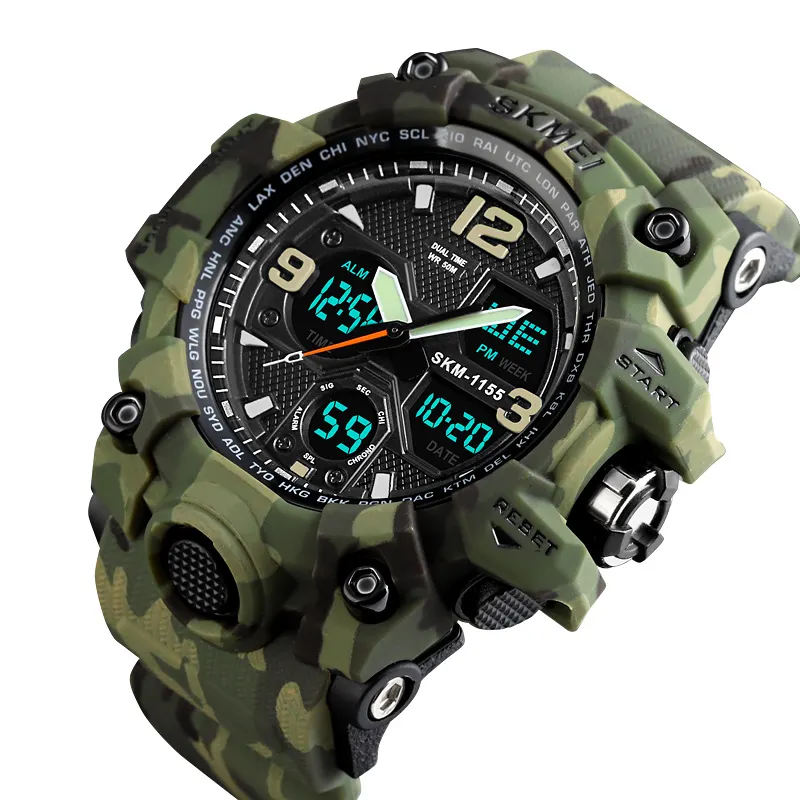 Atletische Horloges Hot Jam Tangan Skmei 1155b Analoog Digitaal Horloge Camouflage Groene Sport Heren Polshorloge