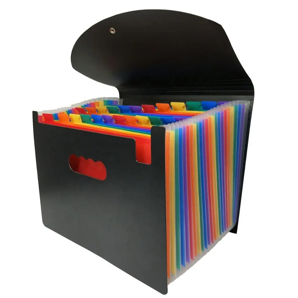 Carpeta de archivos de negocios de plástico con soporte multicolor de gran capacidad caja con cubierta