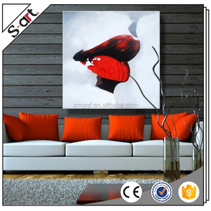 Seksi kırmızı dudaklar modern karikatür pop art tuval yağlıboya oturma odası için ev otel cafe modern Duvar sanat Dekorasyon - Product Image 5