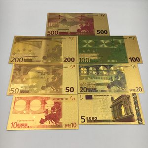 彩色镀金钞票套装 7 欧元 5 欧元 10 20 50 100 200 500 贵重收藏礼品