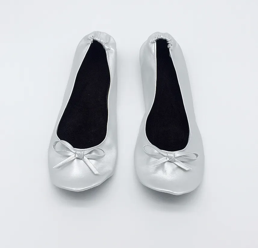 logo printing Colored Silver Foldable flats wedding gift ballerina for guest