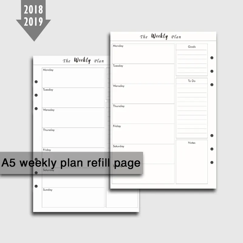 Printable Wekelijkse Schema Printable A5/A6/A7 refill pagina Wekelijkse plan pagina 6 ringen bindmiddel Planner insert pagina's