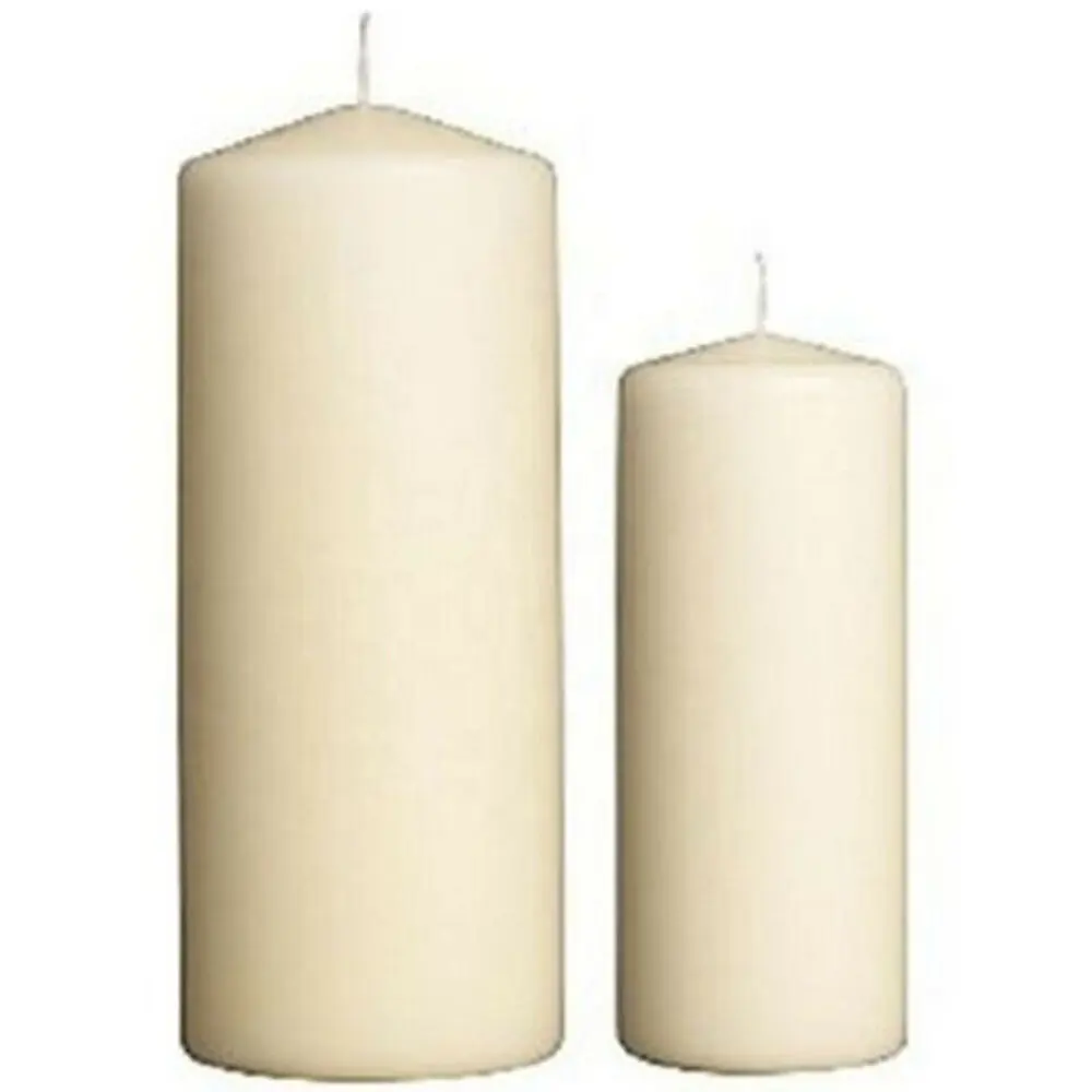 Candele per pilastro sfuse di colore bianco spesso profumate con etichetta personalizzata in cera di paraffina pura