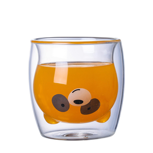 300ml isıya dayanıklı ayı panda çocuk cam süt suyu kahve için çift duvar içme bardağı - Product Image 1
