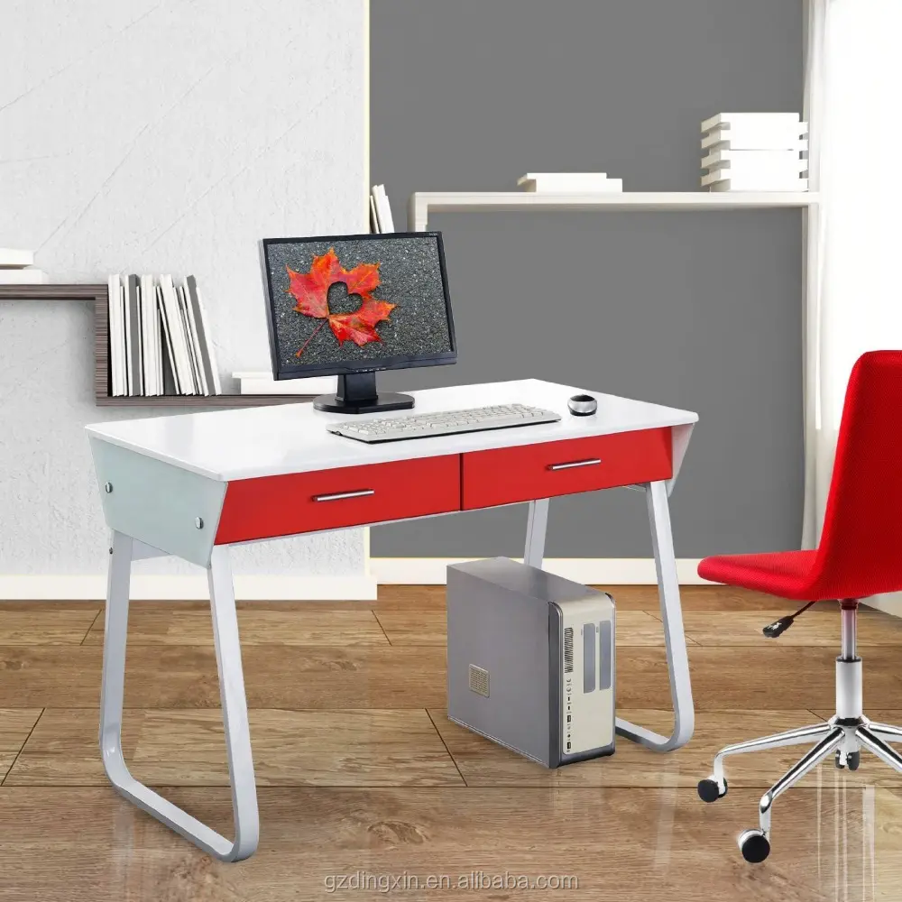 De vidrio de Metal de escritorio de la computadora con dos cajones, mesa de computadora hacer rojo dos cajones de escritorio de oficina (DX-A108)