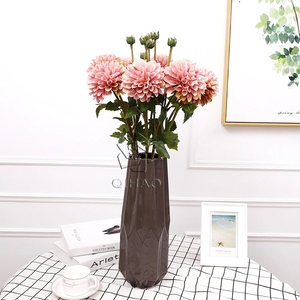 装飾的な2ヘッドシルクポンポンダリアスピニャータ人工ダリア黄色菊の花販売 - Product Image 3