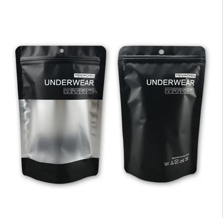 Wholesale zip lock Clear black plastic underwear zipper clothes sleeve packaging bag
