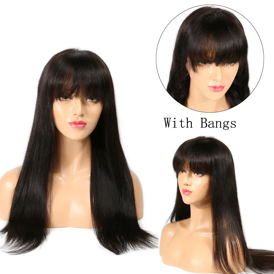 Perruque lace frontal wig 360 naturelle remy, cheveux lisses, avec franges, 30 pouces, pre-plucked, bas de cheveux, alibaba fr