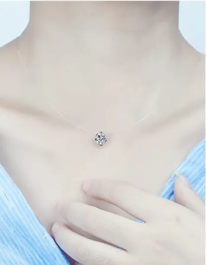 Collar de circonia de cristal de piedra brillante, cadena de hilo de pesca transparente Invisible para mujer