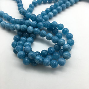 Wholesale 4mm 6mm 8mm 10mm Smooth Round Bead White <strong>Jade</strong> Dyed <strong>Blue</strong> <strong>Jade</strong> Beads for Making Necklaces