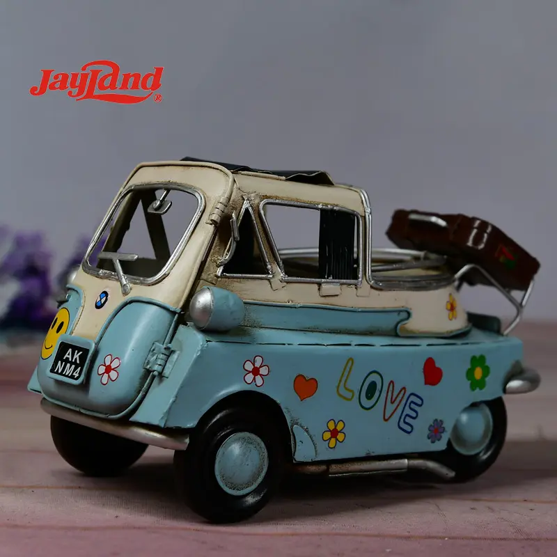 Iron handmade bubble car three-wheeled microcar model egg shape for home decor, gift item