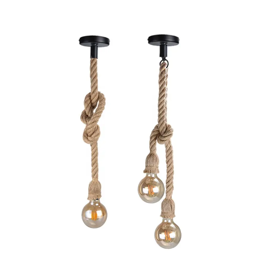 Декоративный подвесной светильник из пеньковой веревки E27, простой дизайн, винтажное освещение