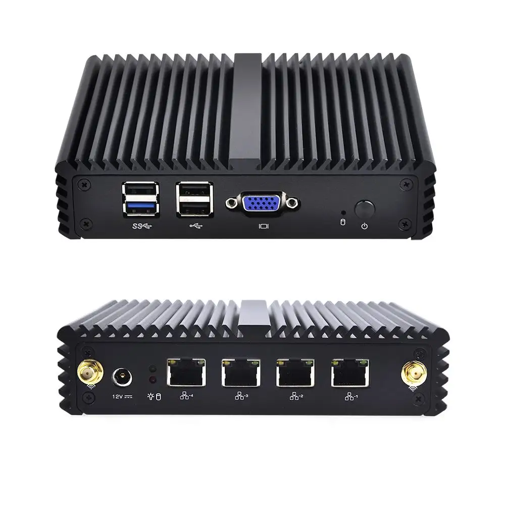 Fanless Mini Industrial PC Max 8G DDR3 Dual Core Mini Desktop Computer x86 4 Lanポート12v 1080P Fanlessアプライアンス