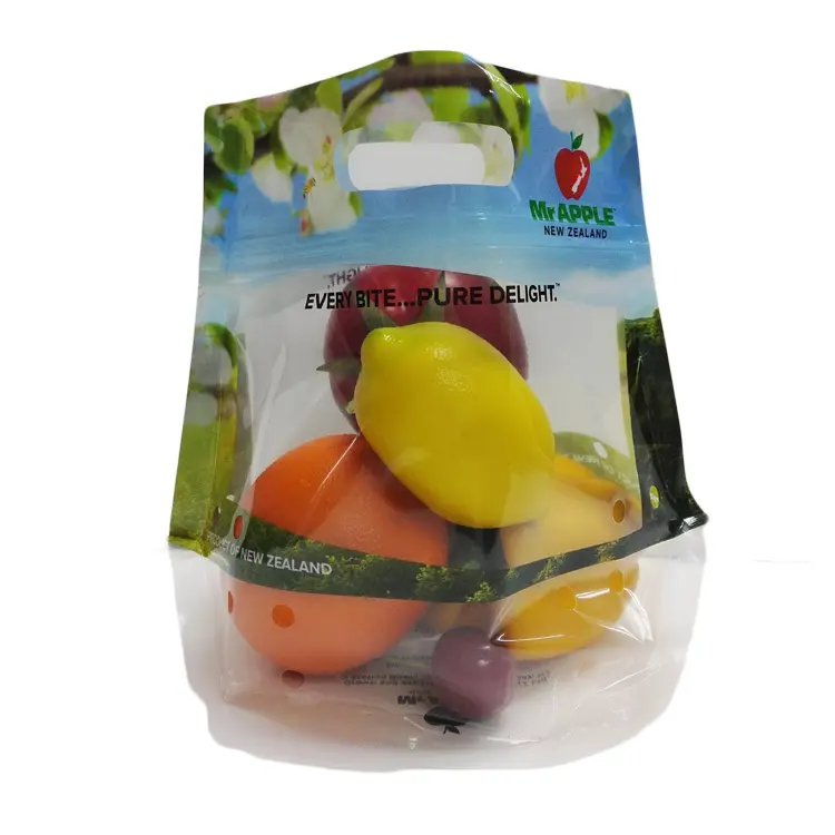 Прозрачный пакет для упаковки свежих фруктов с молнией и дыхательным отверстием/пластиковый пакет для фруктов клубники, винограда, помидор-вишни