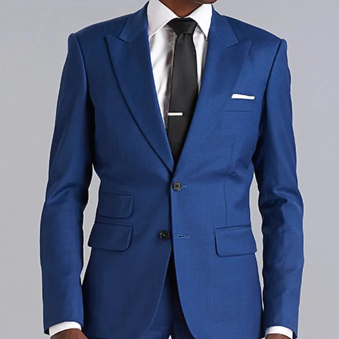 Set di Bospoke di alta qualità di pantaloni da cappotto blu Plus Size abito da uomo con Logo