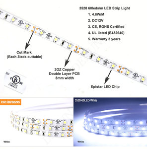 CE RoHS <strong>Approved</strong> High Brightness White Color 12V DC 60 <strong>Leds</strong>/M Indoor Non Waterproof Smd 3528 Flexible <strong>Led</strong> Light Strip - Product Image 2