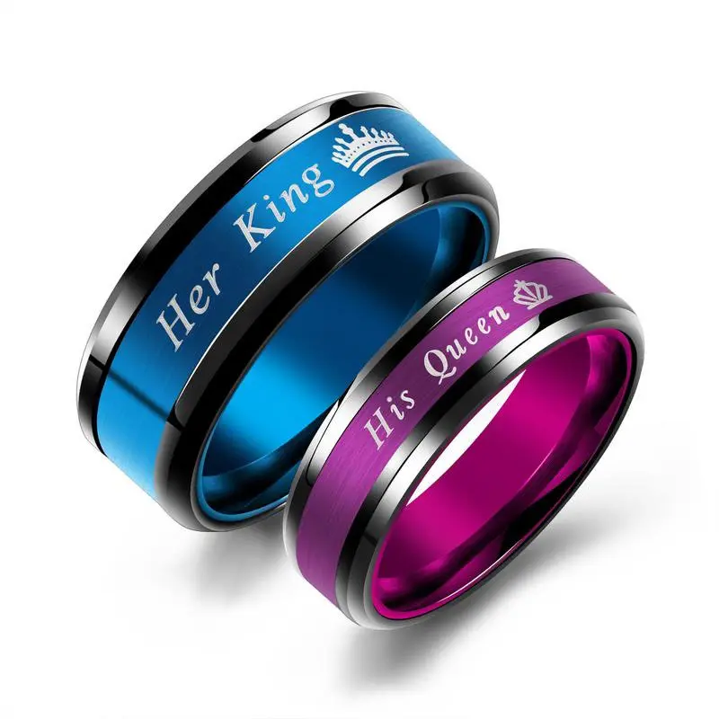 Venta al por mayor de boda su rey y su reina compromiso y boda anillo de acero inoxidable nuevo modelo anillos
