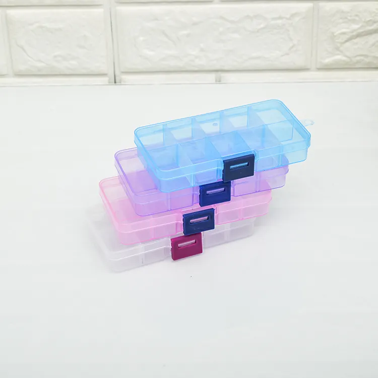 Boîte de rangement en plastique, Mini boîte de rangement transparente 10 compartiments