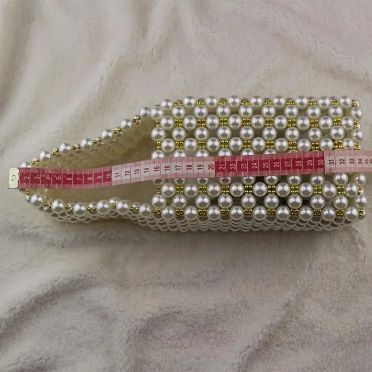 Popular white pearl and gold seed beads lady beaded handle clutch bag evening