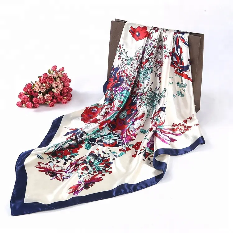 Écharpe en satin de soie à imprimé floral, écharpe en soie, tissu floral, rafraîchissement, vente en ligne