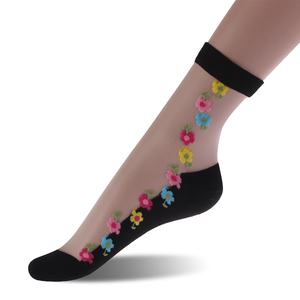 ถุงเท้าผ้าฝ้ายสั้นโปร่งใสสีดำของผู้หญิงลายดอกไม้2023จากจีน - Product Image 6