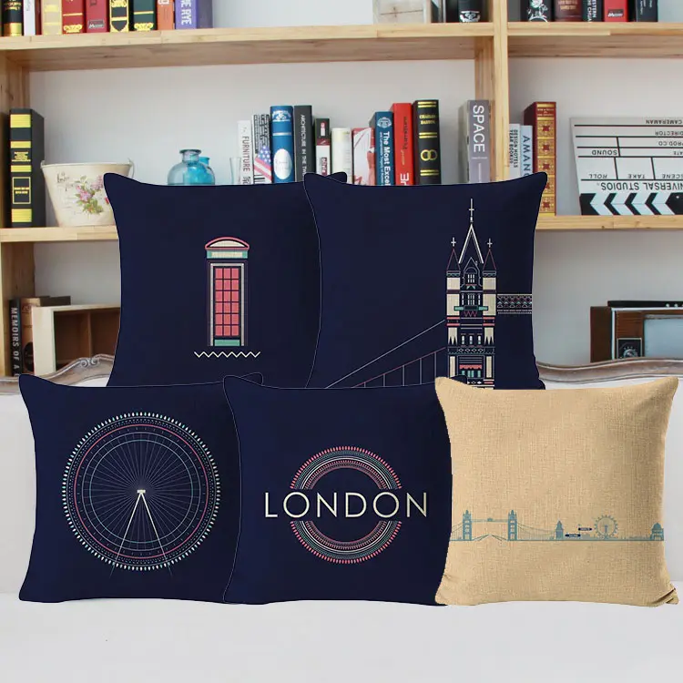 2024 I Love London Double Decker Bus Telephone Booth Cab Crown of United Kingdom Big Ben Print OEM Wholesale Pillow Case