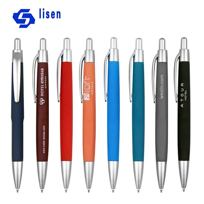Caneta de clique barata personalizada, baixa cor personalizada personalizada caneta de toque macio propaganda canetas de ponta esferográfica de plástico com logotipo