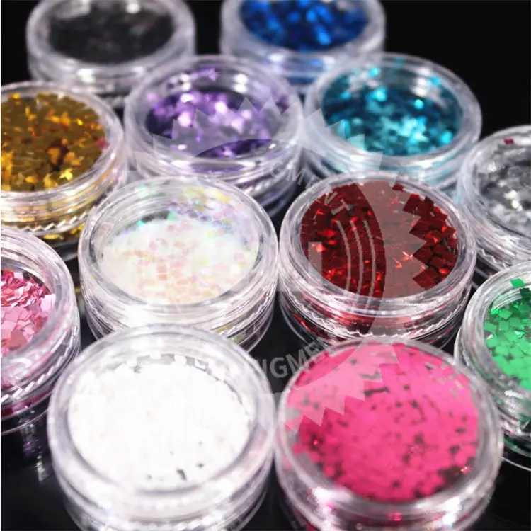 24 holografik lazer renkler Glitter toz 0.2MM Glitter tırnak ince toz için parlayan toz DIY manikür zanaat aksesuarları