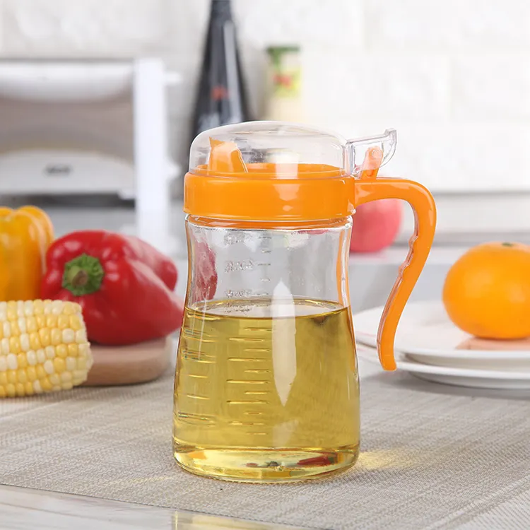 Kitchenwares-dispensador de vaporizador para cocinar, bote de aceite de vidrio transparente con tapa y mango, 600ML