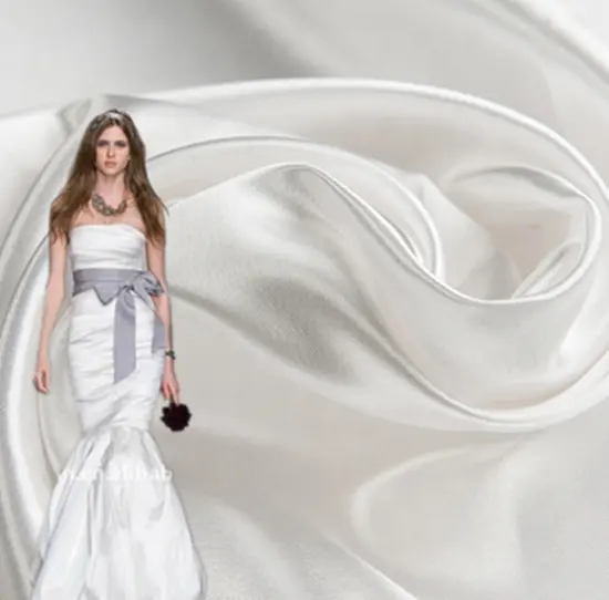 Tecido de cetim real para noiva, grosso, branco puro, brilhante, para vestido de casamento