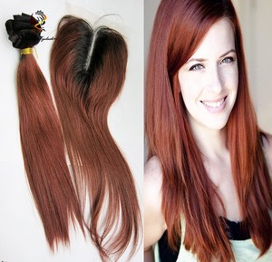 Brazilian <strong>Hair</strong> Two Tone Black To <strong>Auburn</strong> Brown 1b 30 Straight 4X4 Ombre Lace Closure With Middle Part - Product Image 1