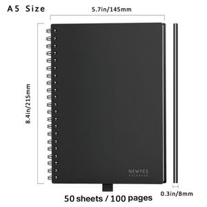 NewyesA5ロケットブックスクラッチノート消去可能な日記セットスパイラルノートブックエコメモ帳ペンとロゴ付き