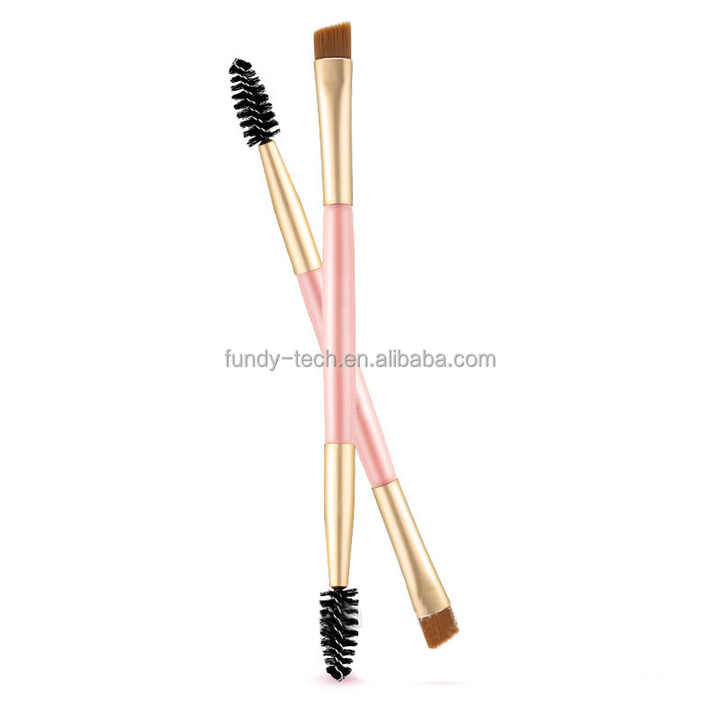 Brosse à sourcils à double extrémité de haute qualité, brosse à sourcils angulaire, brosse à sourcils à poils synthétiques végétaliens à poignée dorée