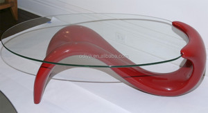自定义设计彩色玻璃纤维玻璃现代椭圆形玻璃顶级咖啡桌 - Product Image 4