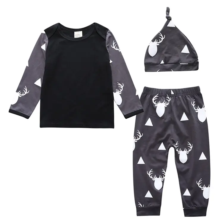 Hao Baby Children Clothing Spring And Autumn Children Suit Wild Cartoon Deer Head Print Three-Piece Suit