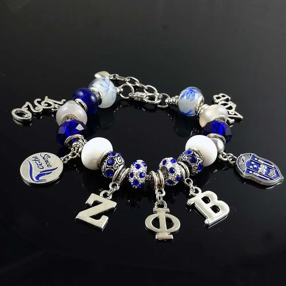 Venta al por mayor fundada 1920 letra griega hermandad Fraternidad cuenta europea Zeta Phi Beta pulsera DIY