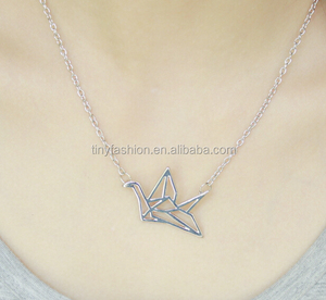Zarif Takı gül altın kaplama minimal origami vinç kuş Kolye - Product Image 4