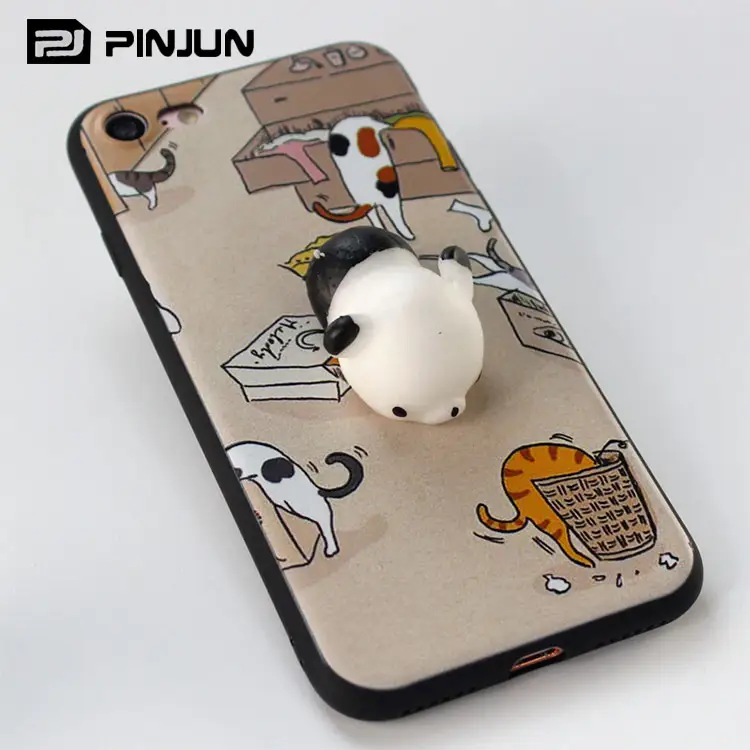 3d Sablimation mobil durumlarda sıkmak squishy kedi panda silikon kauçuk telefon iphone için kılıf 7/7 artı/6 s