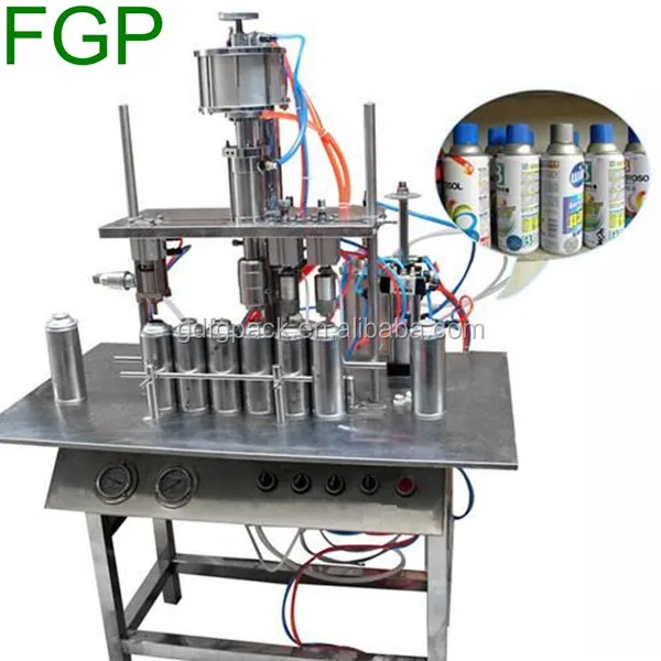 Machine filling spray cans, fill aerosol cans semi-auto filler, body spray can filling machine