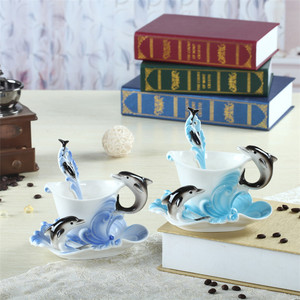 งานฝีมือของขวัญ3D การออกแบบปลาโลมาเคลือบแก้วกาแฟถ้วย - Product Image 1
