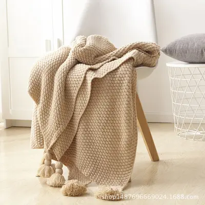 Venta al por mayor de lana de invierno grueso de algodón de punto de ganchillo manta siesta tv Manta