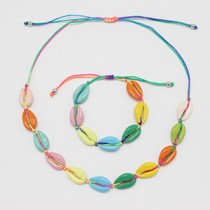 S11021 Boho alaşım cowrie shell gerdanlık Cowry kabuk bilezik gökkuşağı emaye Cowrie kabuk bilezik ve kolye plaj takı seti - Product Image 1