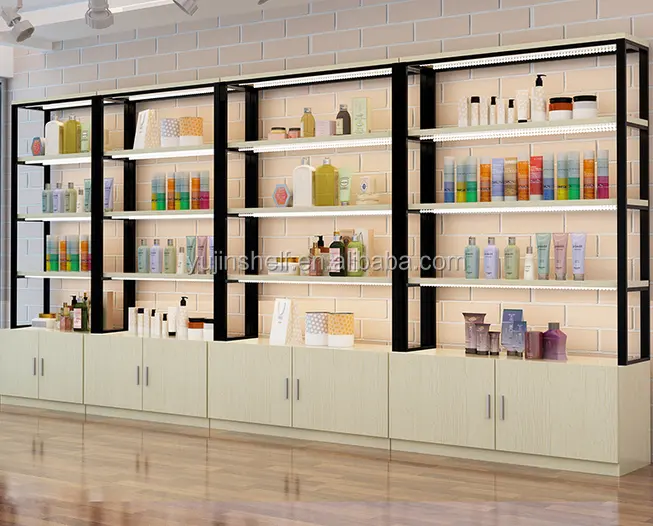 Vitrine de madeira para cabelo, produtos de madeira para cabelo, exibição de cabelos, vitrine para maquiagem, cosméticos