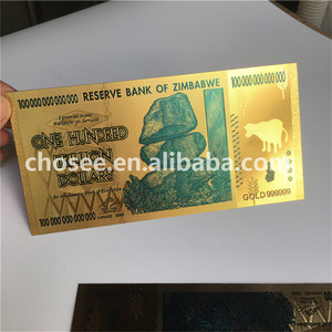 Hot Sell 24k Gold Foil 100 Hundred <strong>Trillion</strong> Zimbabwe Banknotes for Collection - Product Image 2
