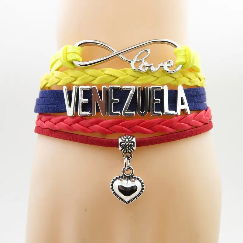 A mano in pelle scamosciata bracciale Infinito amore Paese venezuela Braccialetto amore venezuela Fascino del cuore di cuoio degli uomini di avvolgere bracciali e braccialetti