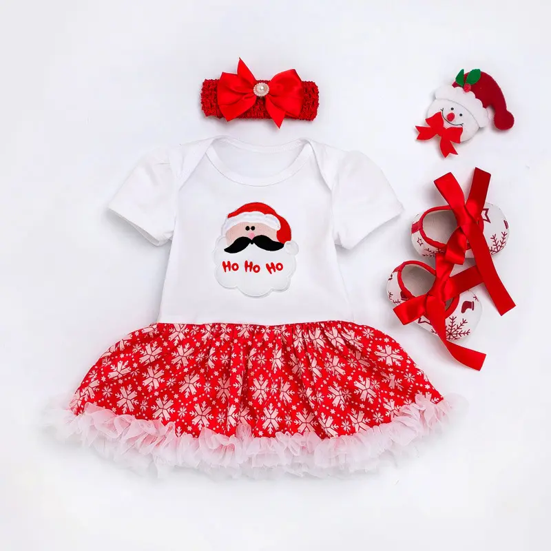 Hao Baby Das neue Weihnachts schnee kind Mädchen kleid mit kurzen Ärmeln Kleider schuhe Paket Furz Kinder Cartoon Drei Anzüge